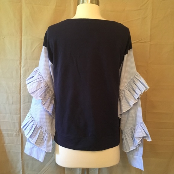 Halogen Striped Ruffle Poplin Sleeve Sweatshirt XS - Picture 6 of 8